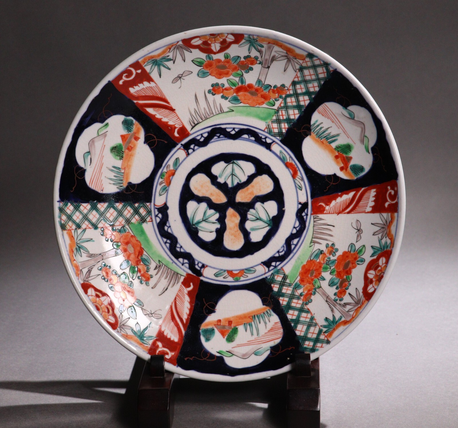 Old Japanese Imari Ware Large Porcelain Plate Colorful Handmade 12.2inch Edo Era