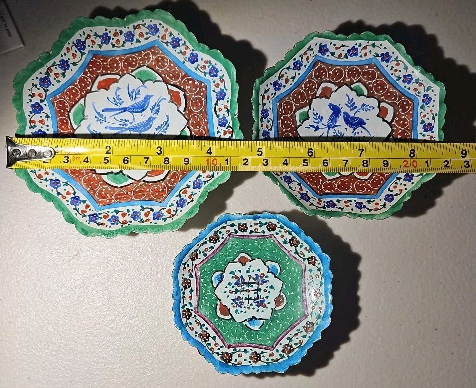 Decorative Copper Plate Hand-Painted with Persian Minakari Enamel Bird Details