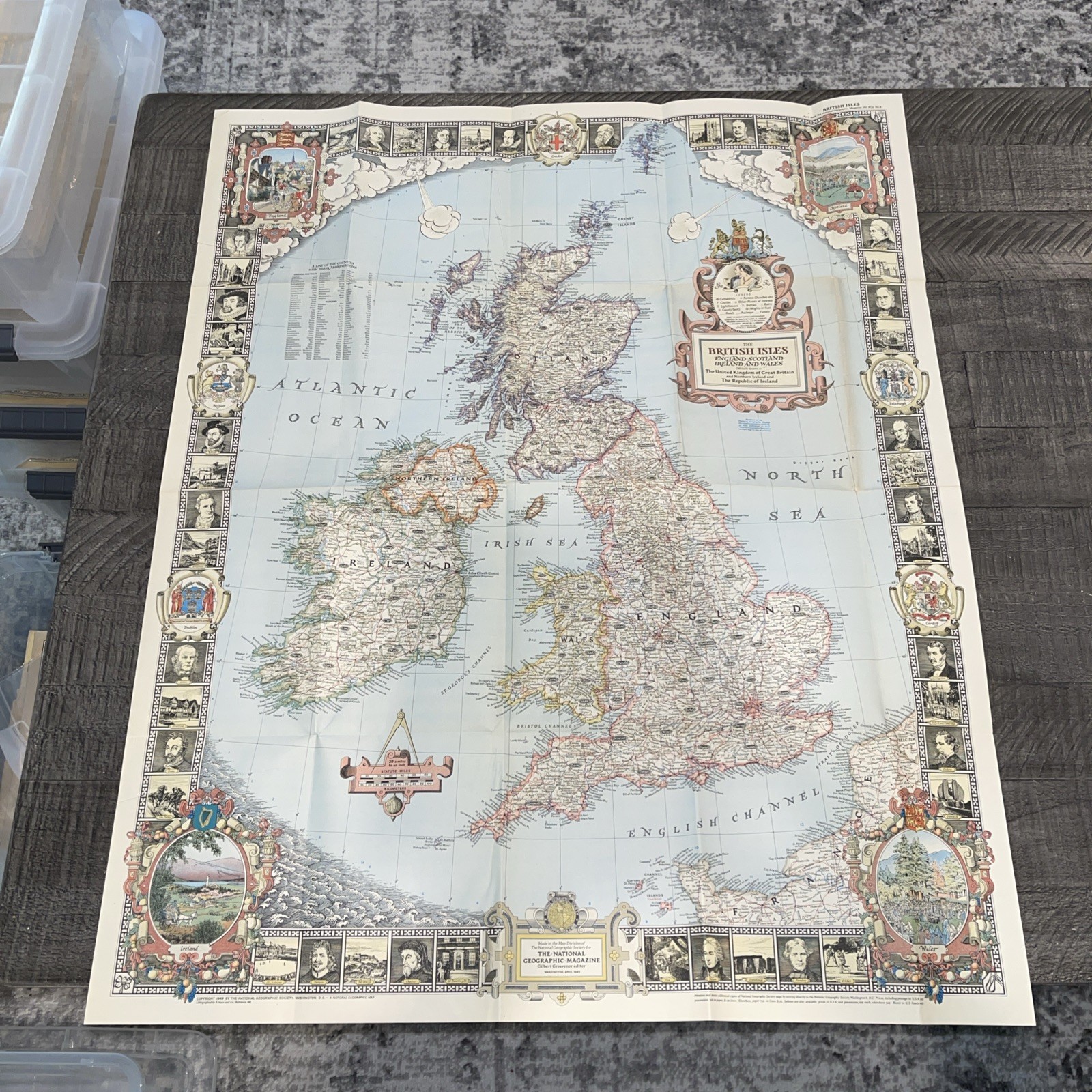 1937 National Geographic Map of British Isles UK Ireland Scotland England Wales