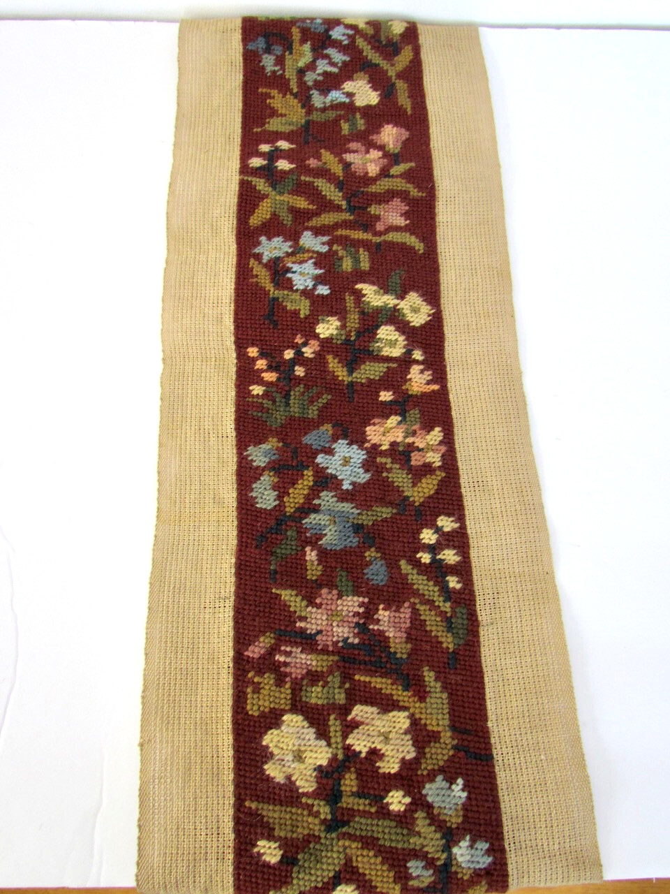 French Needlepoint Tapestry Mythical Lion Floral Wool Substantial Work Antique