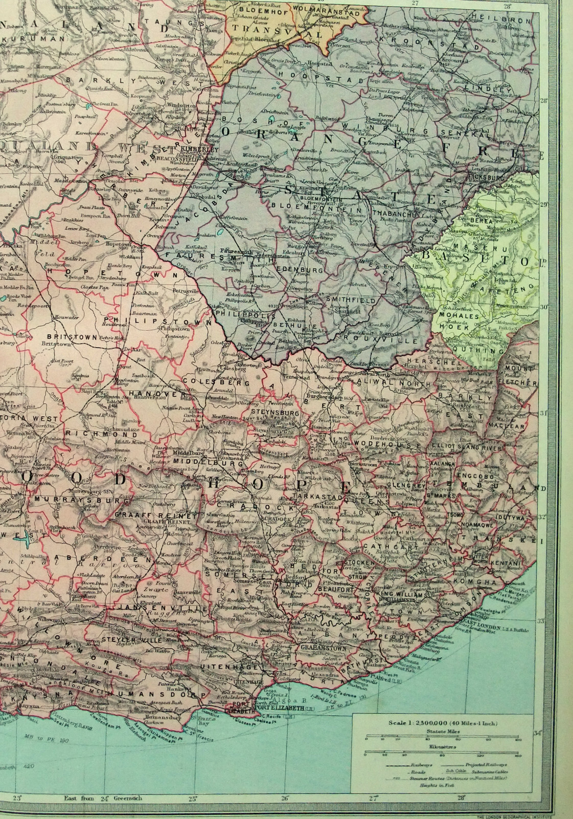 Union of South Africa – Western – Large Original 1926 Map by George Philip.