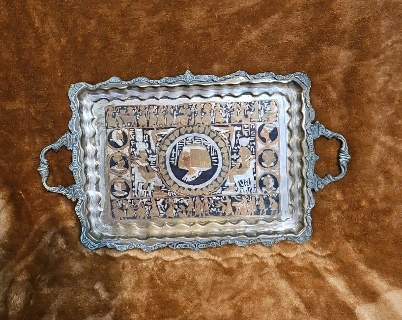 Antique Egyptian Metal Tray 18″ X 11″ Brass Copper Mixed Metal Home Decor