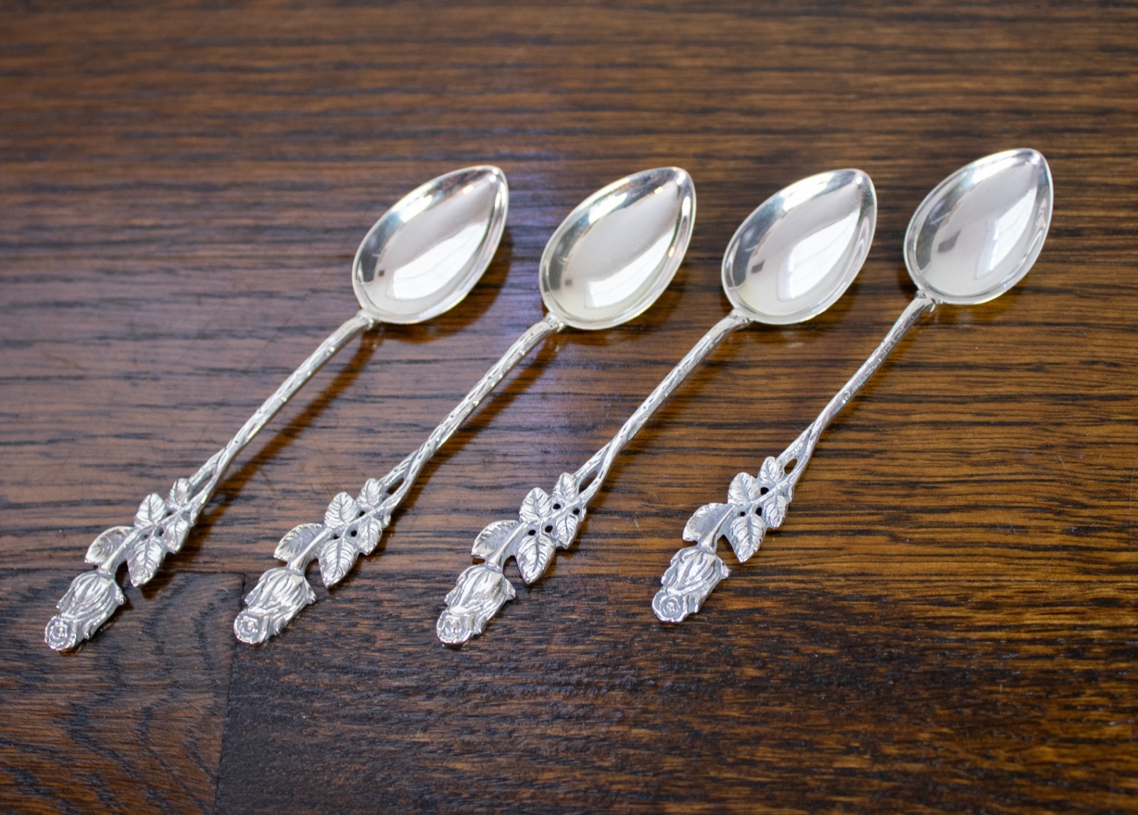 Vintage Hildesheimer German 800 Silver Rose Demitasse Spoons Set of 4