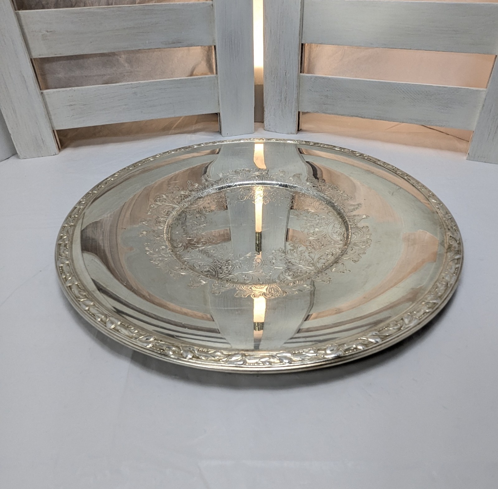 Vintage Meadowbrook WM A Rogers Floral Silver Plated Serving Charger Plate Tray