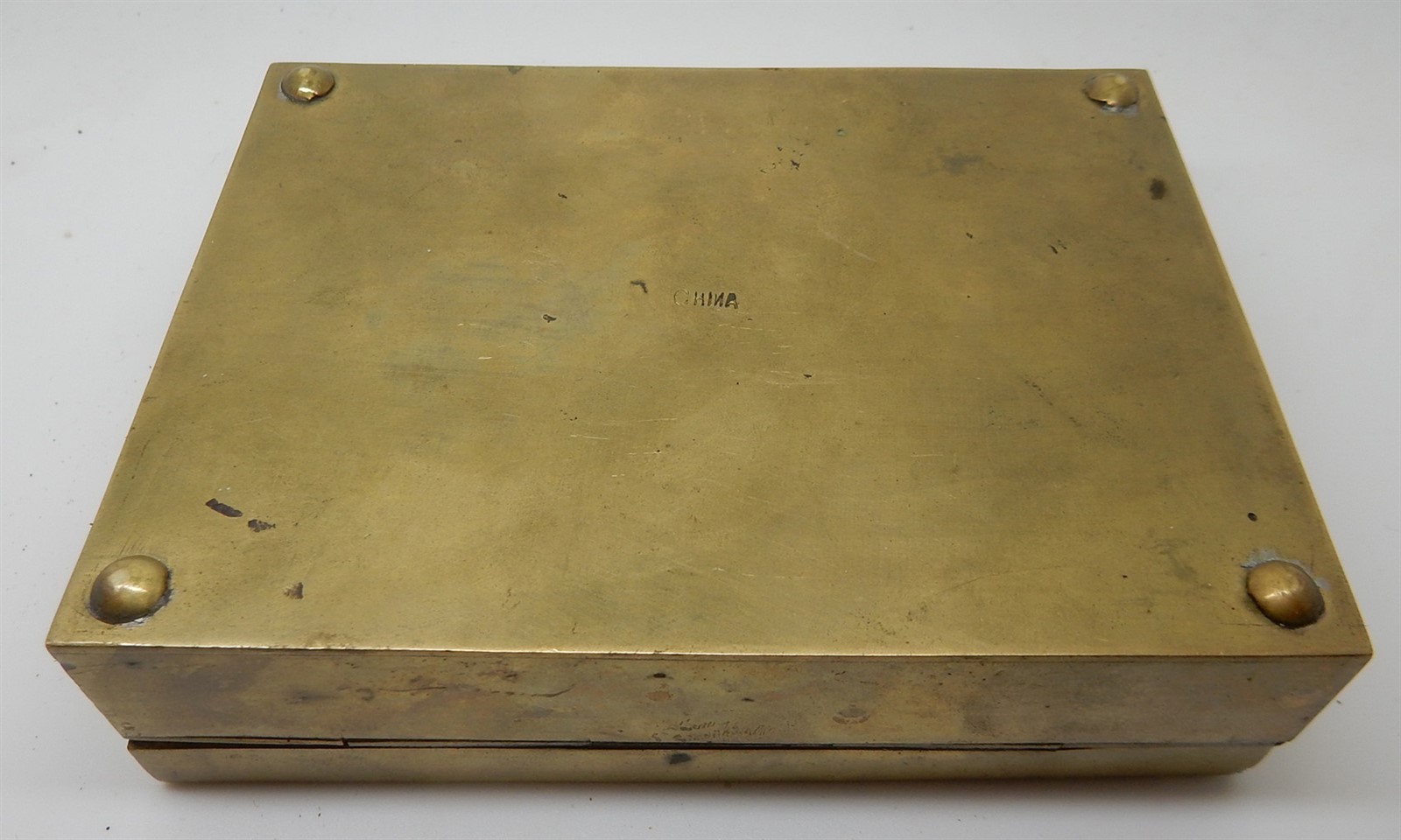 Antique / Vintage Chinese Repousse Enamel Brass Cigarette Box