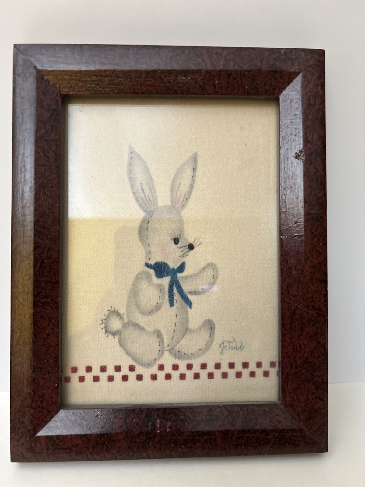 Vintage Framed Theorem Painting by Jennie Todd Signed, Bunny Rabbit