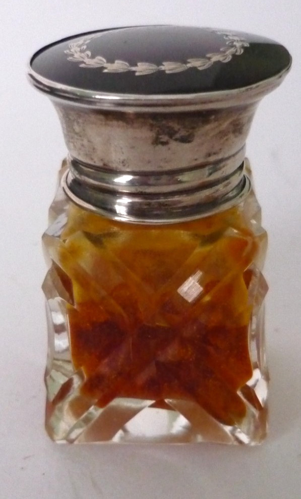 Antique 1922 Silver Smelling Salts Bottle With Pique Faux Tortoiseshell Lid