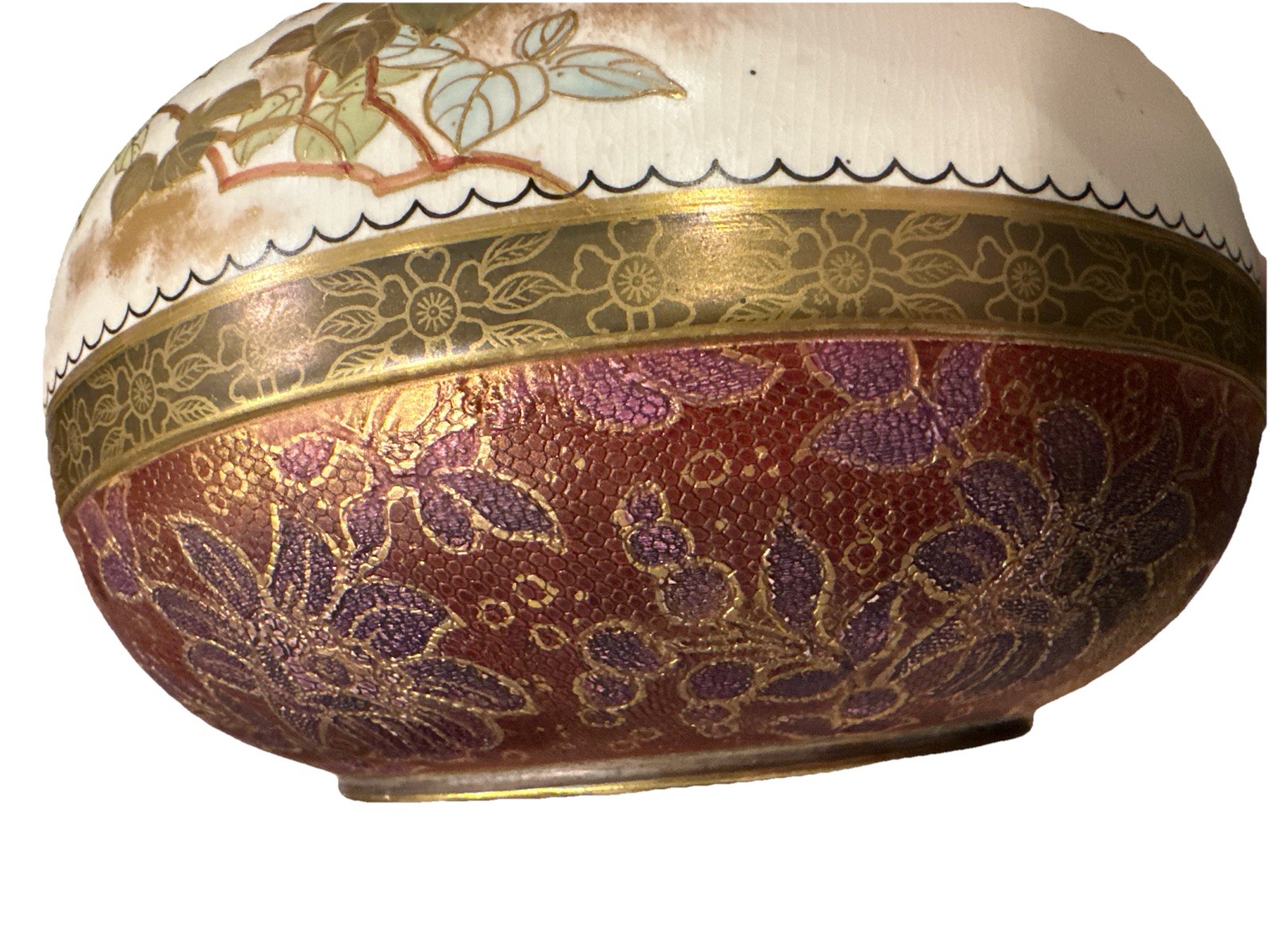 Antique Royal Doulton Burslem Bowl/Jardiniere Hand Painted Gold Floral ~5″x5″