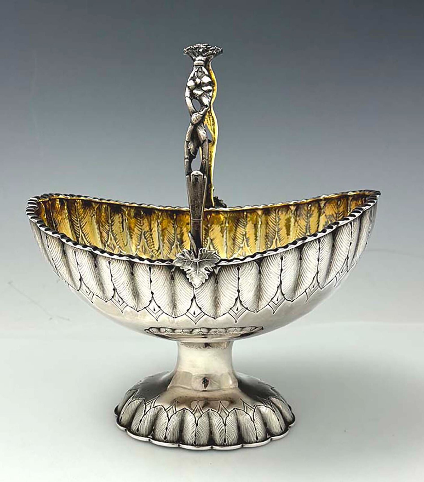 William Gale NY Sterling SUGAR BASKET Acanthus Leaves c1860