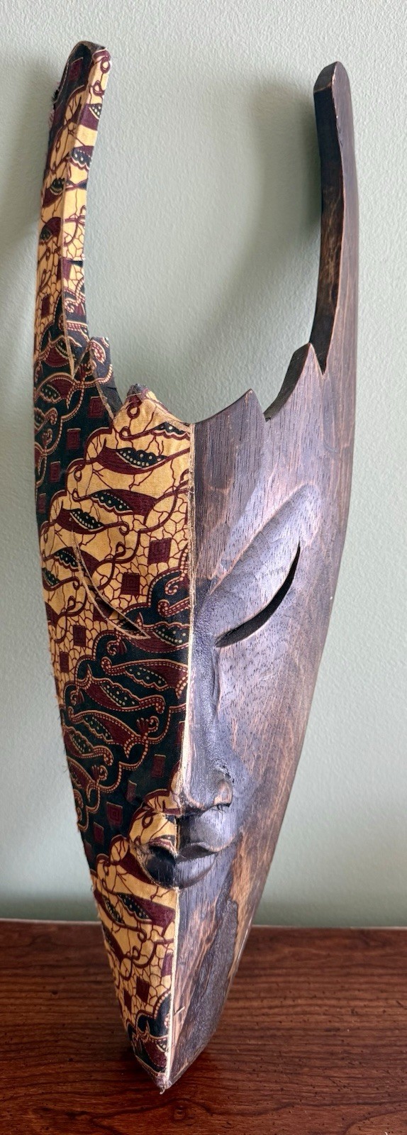Bali Ethnic Tribal Wood Hand Carved & Fabric Mask Wall Decor Decoration