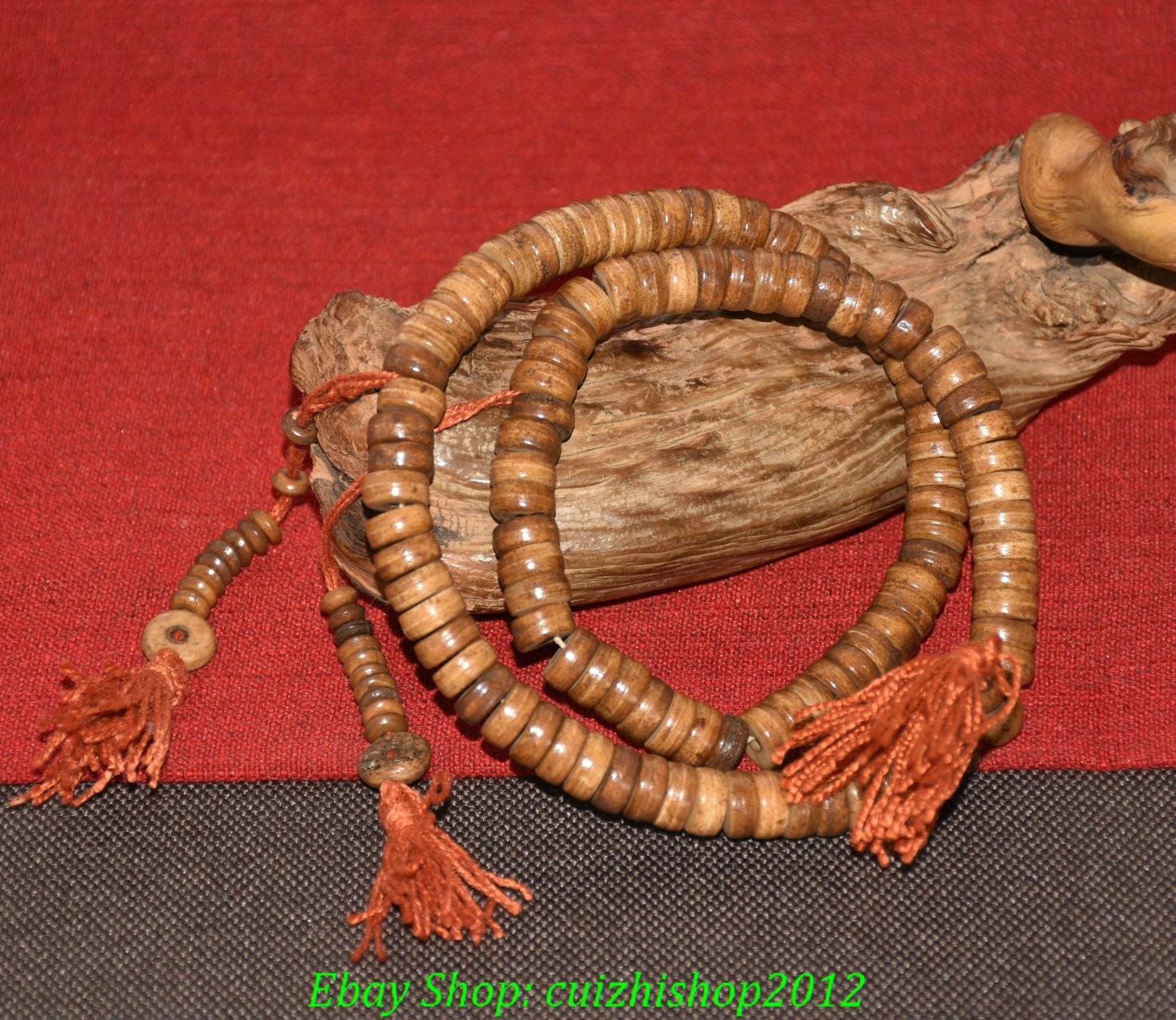 1.1CM Old Tibet Bovine Bone Carved Beads Jewelry Bracelet Necklace Chain
