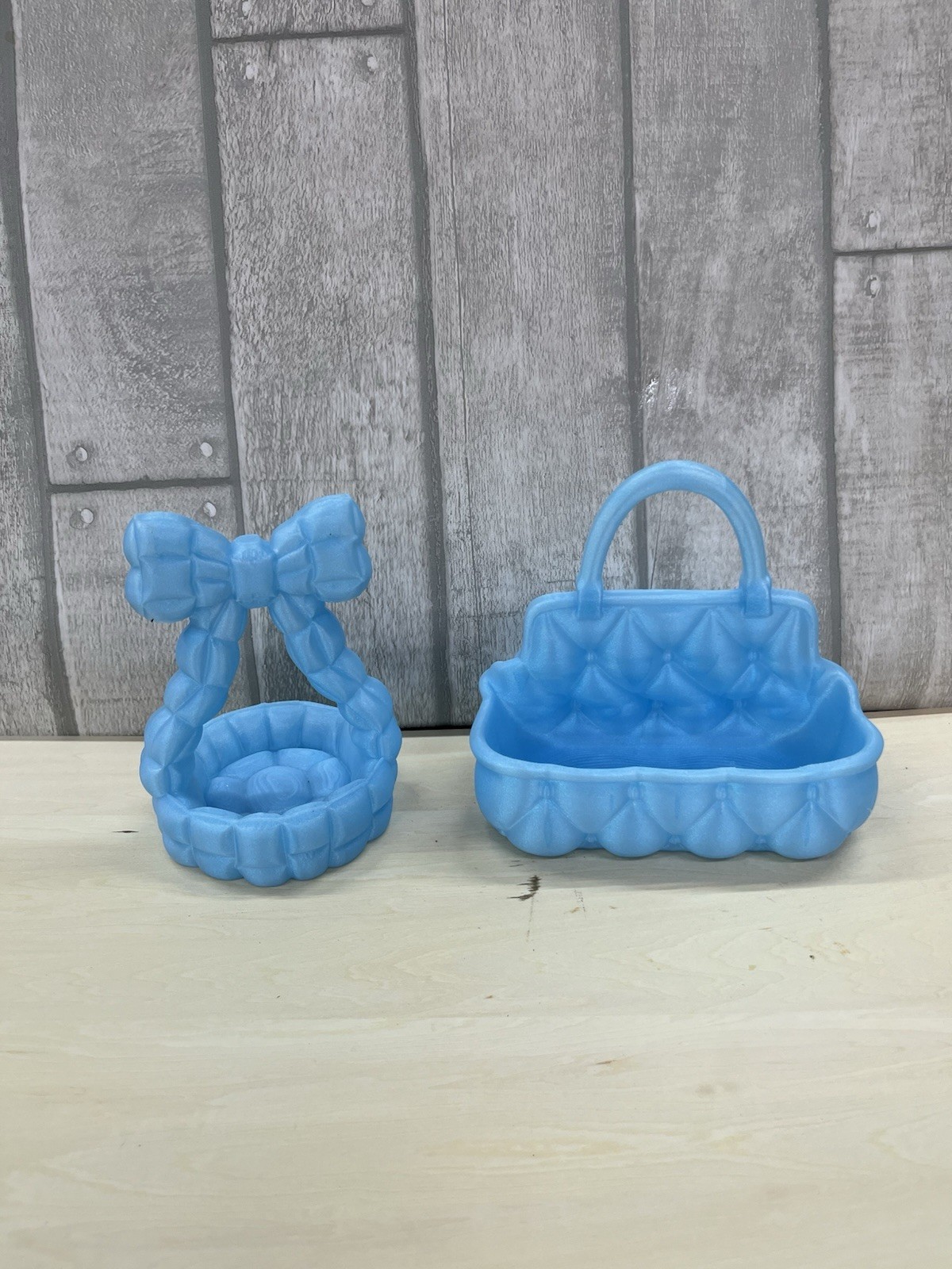 Decorative Vanity Organizer Set of 2 Quilted purse light blue