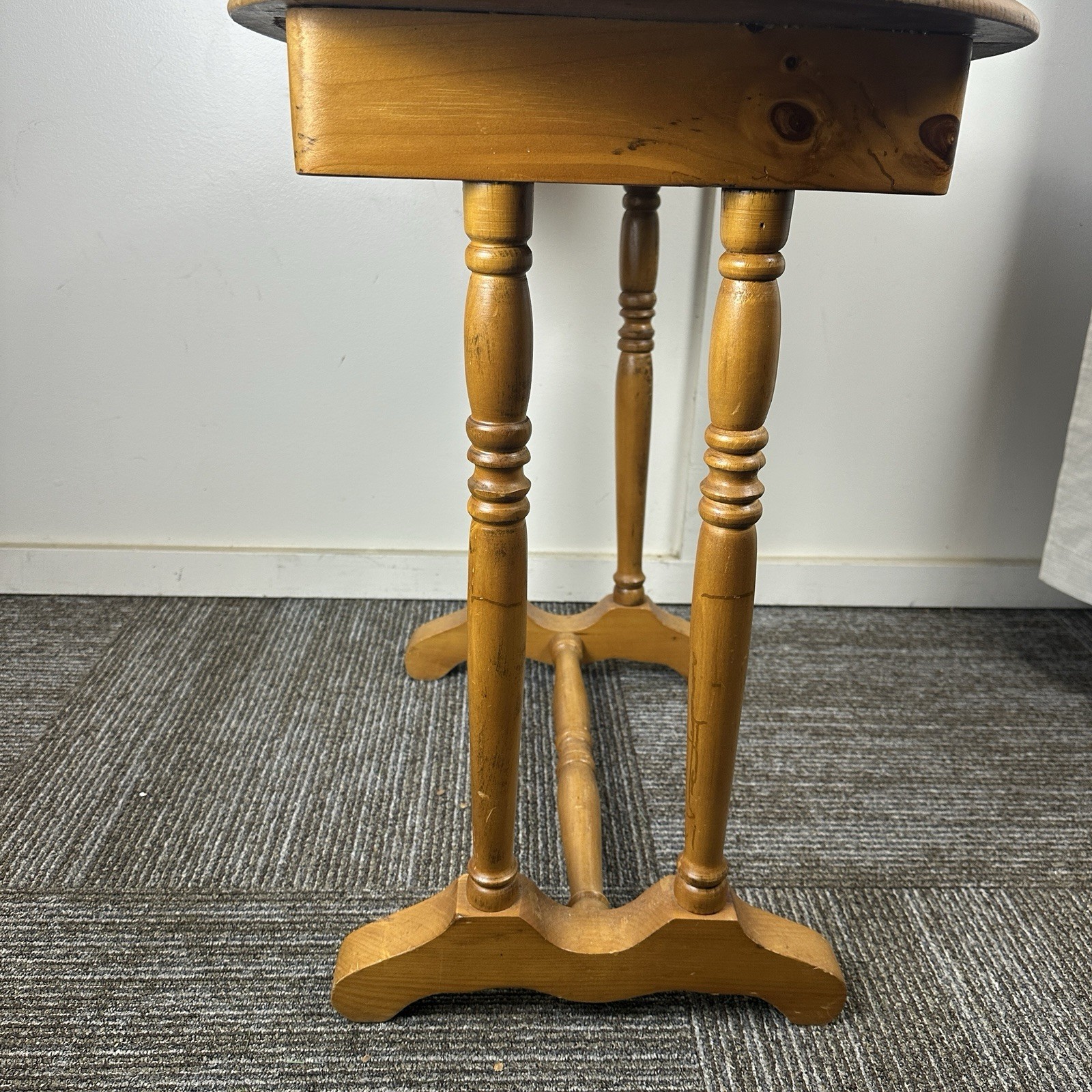 Antique Pine Bedside Table C. 1890-1915 Pegged Construction Oval Top Solid Wood