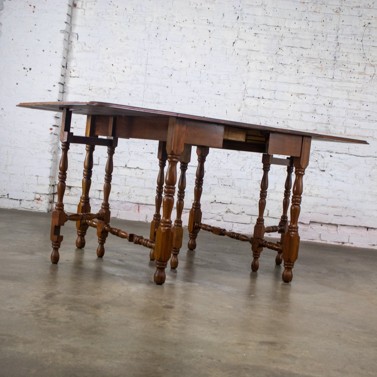William Mary Style Dining Table Walnut Drop Leaf Expanding Gateleg by Abernathy