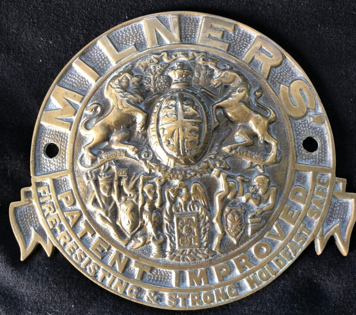 Solid brass Milners’ safe plaque early & original cast
