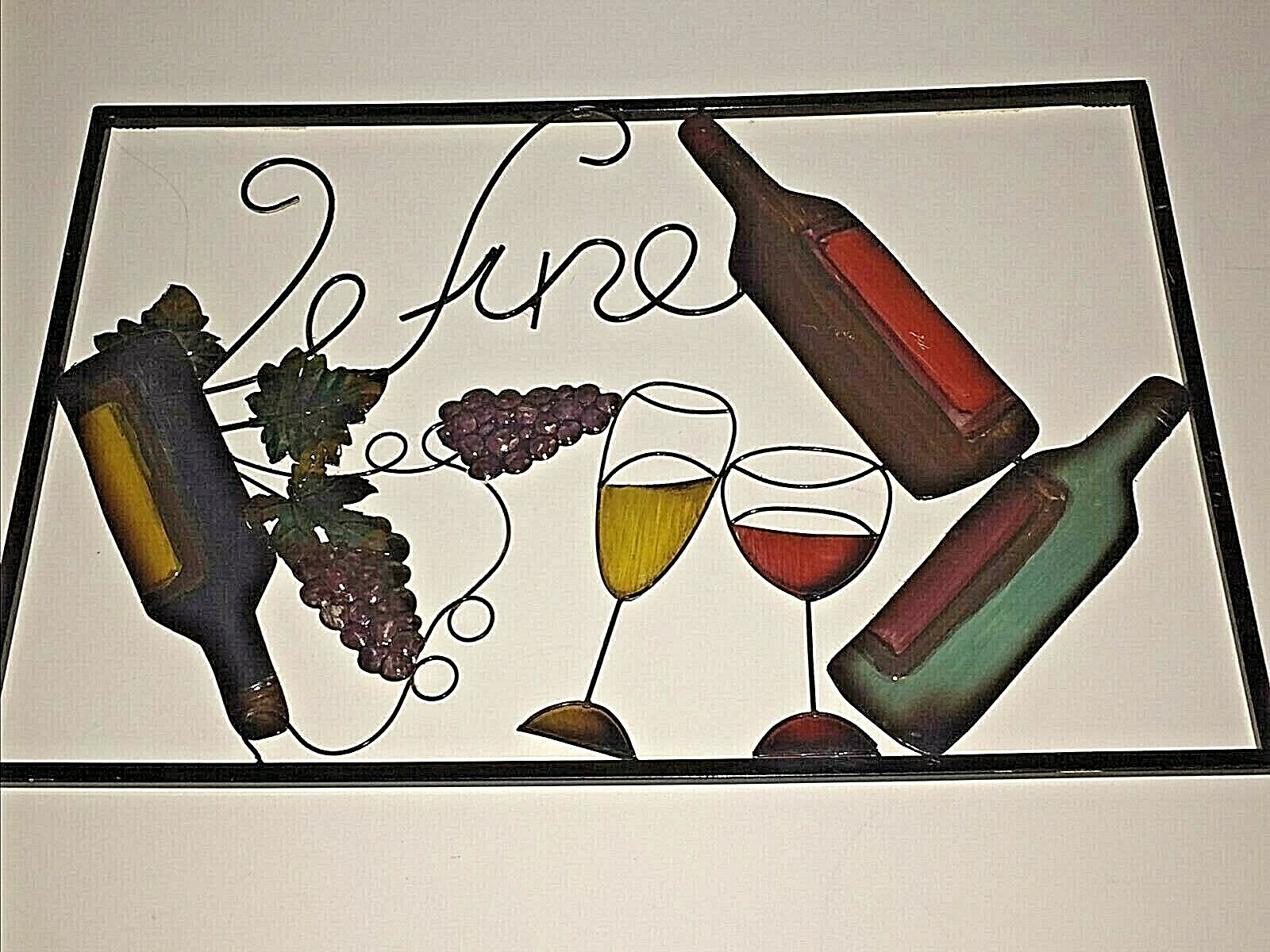 3 D WINE Motif Metal Wall Art Brown Green Purple Tone 17×25″ Wall Mounted