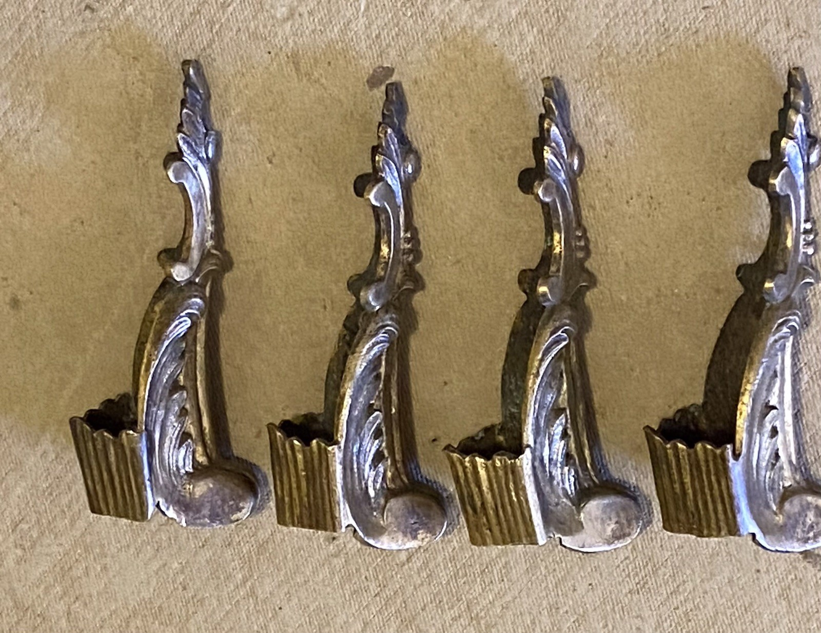 Antique French Empire Bronze Ormolu Furniture Feet Covers Insert 4pcs