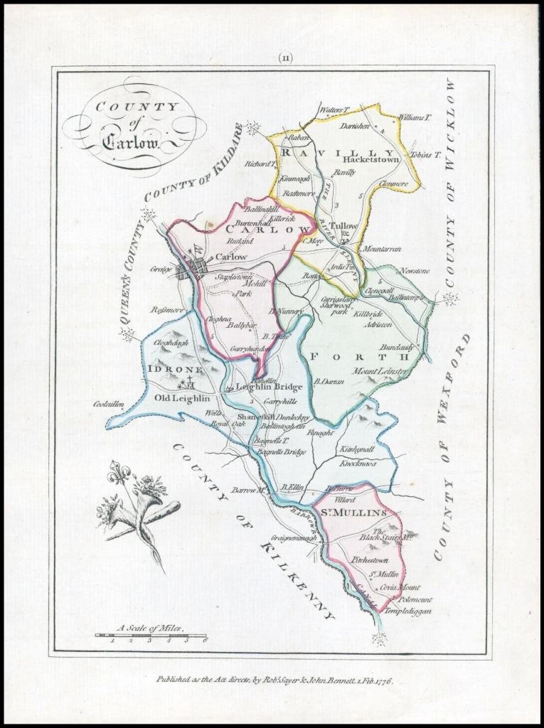 1776 IRELAND – Rare engraved antique map of CARLOW by Bernard Scale (BS2/22)