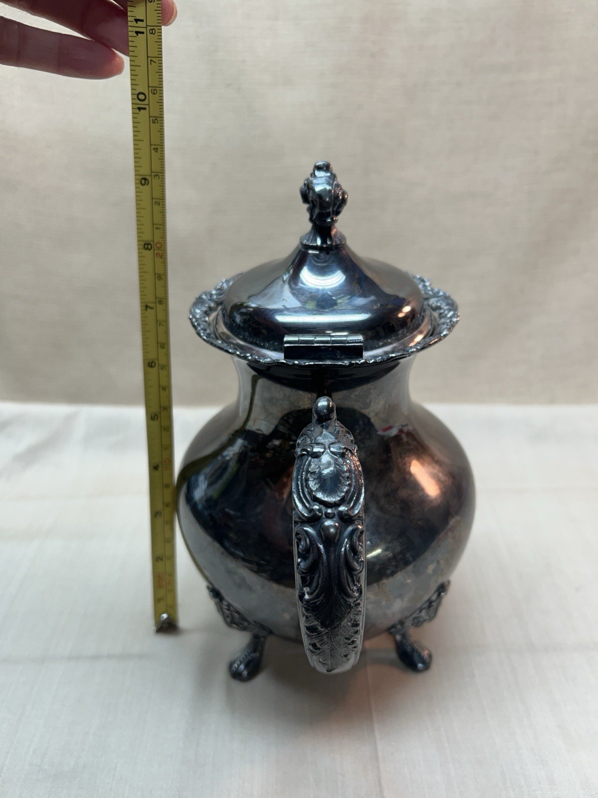 Antique Van Bergh Quadruple Silver Plate Teapot, Rochester NY Ornate Scroll