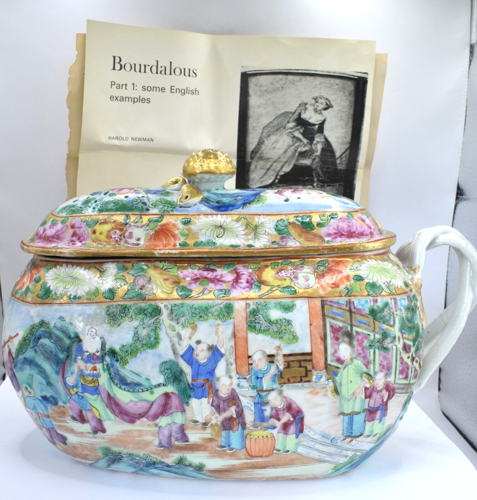 RARE! Antique BOURDALOUE Chinese Rose Mandarin Famille Urinal Chamber Pot China