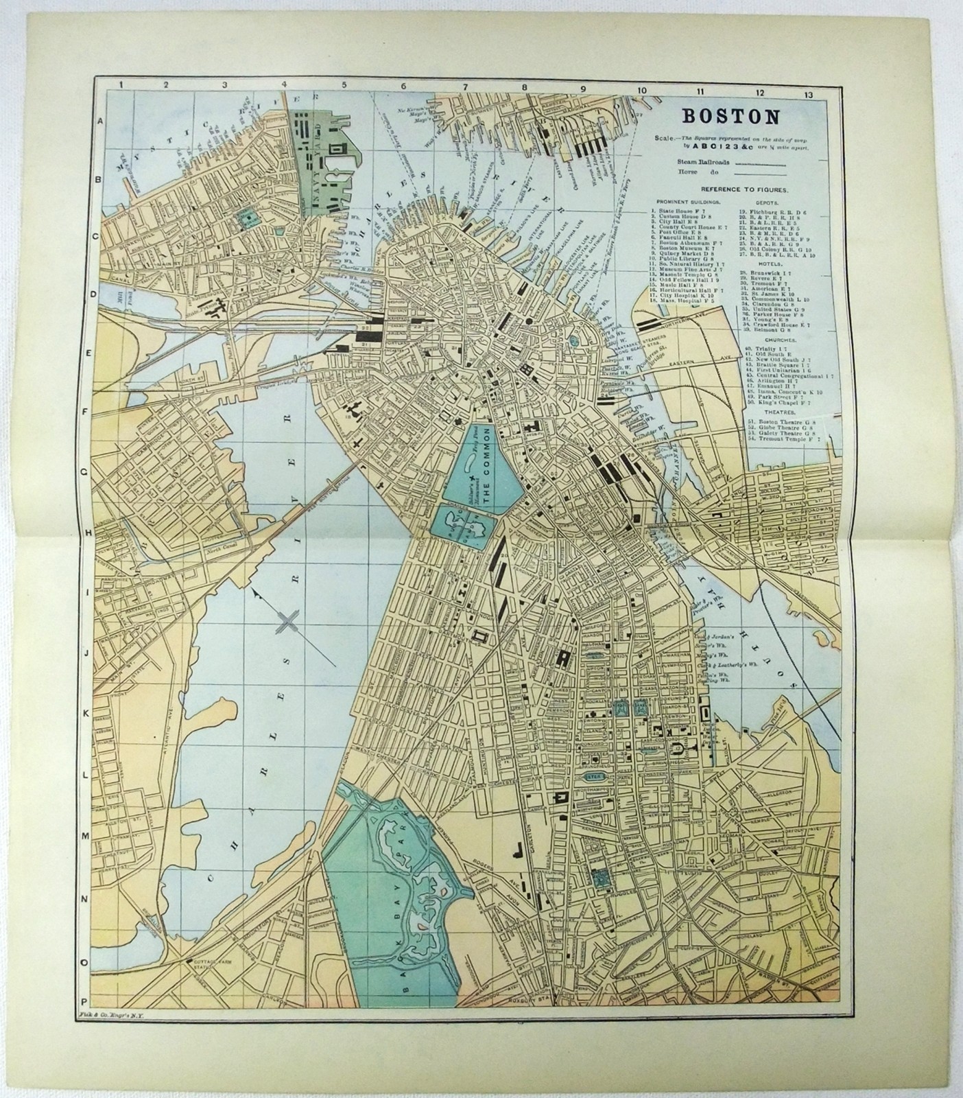 Boston Massachusetts – Original 1891 City Map by Fisk & Company. Antique