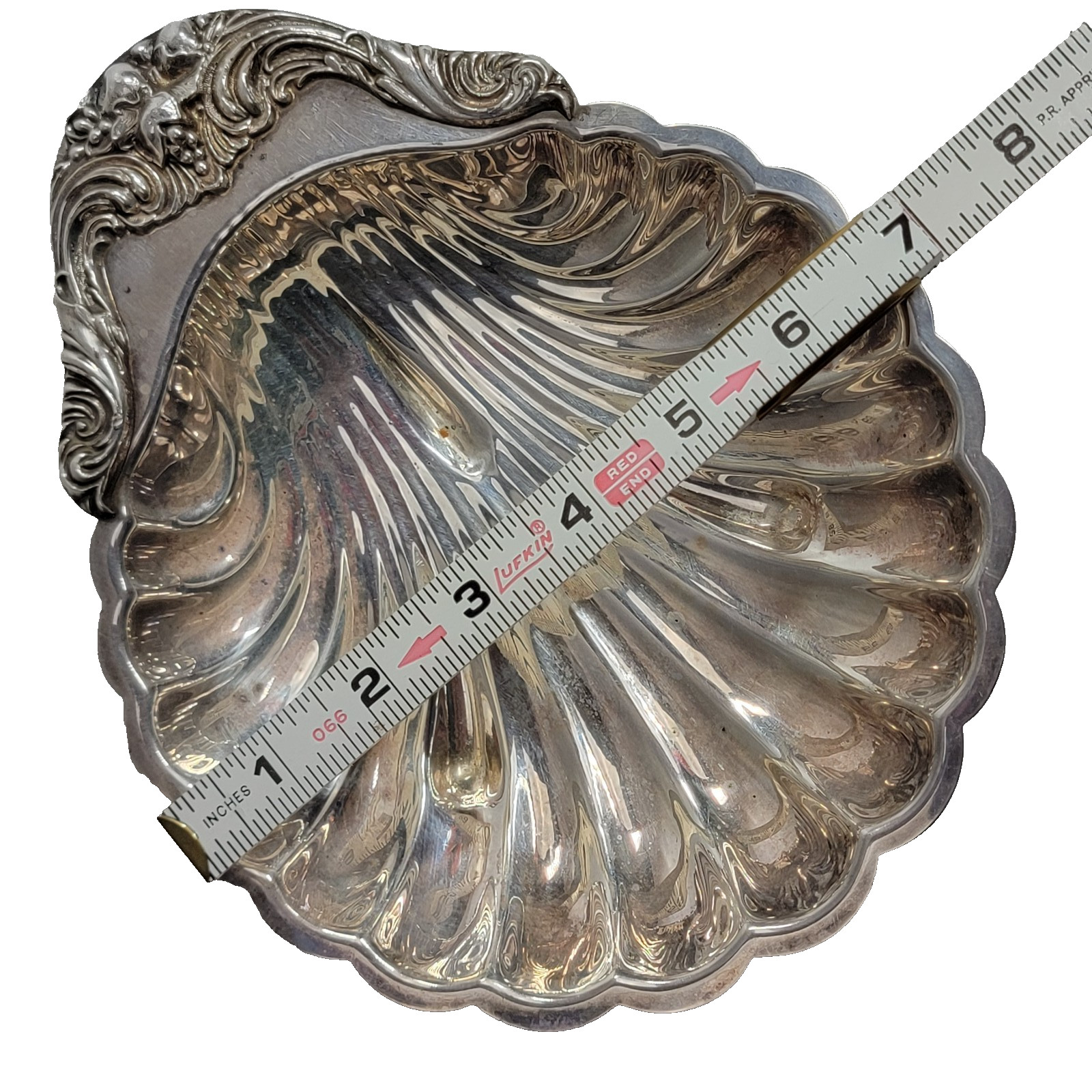Vintage Silverplate Clamshell Candy Nut Trinket Dish with Grapes Design