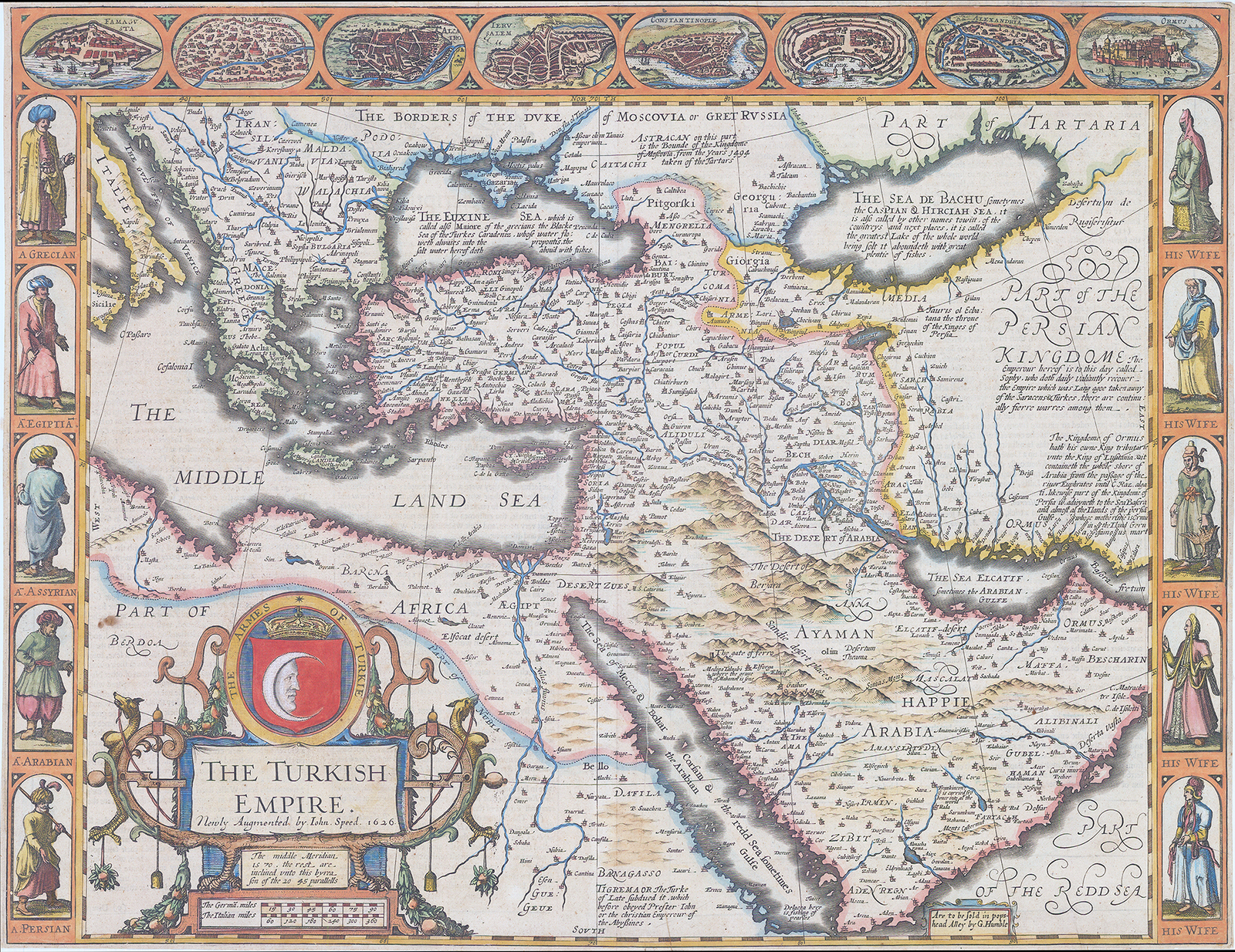 1626 Original Antique Map THE TURKISH EMPIRE by John Speed RARE 1st Edition (…