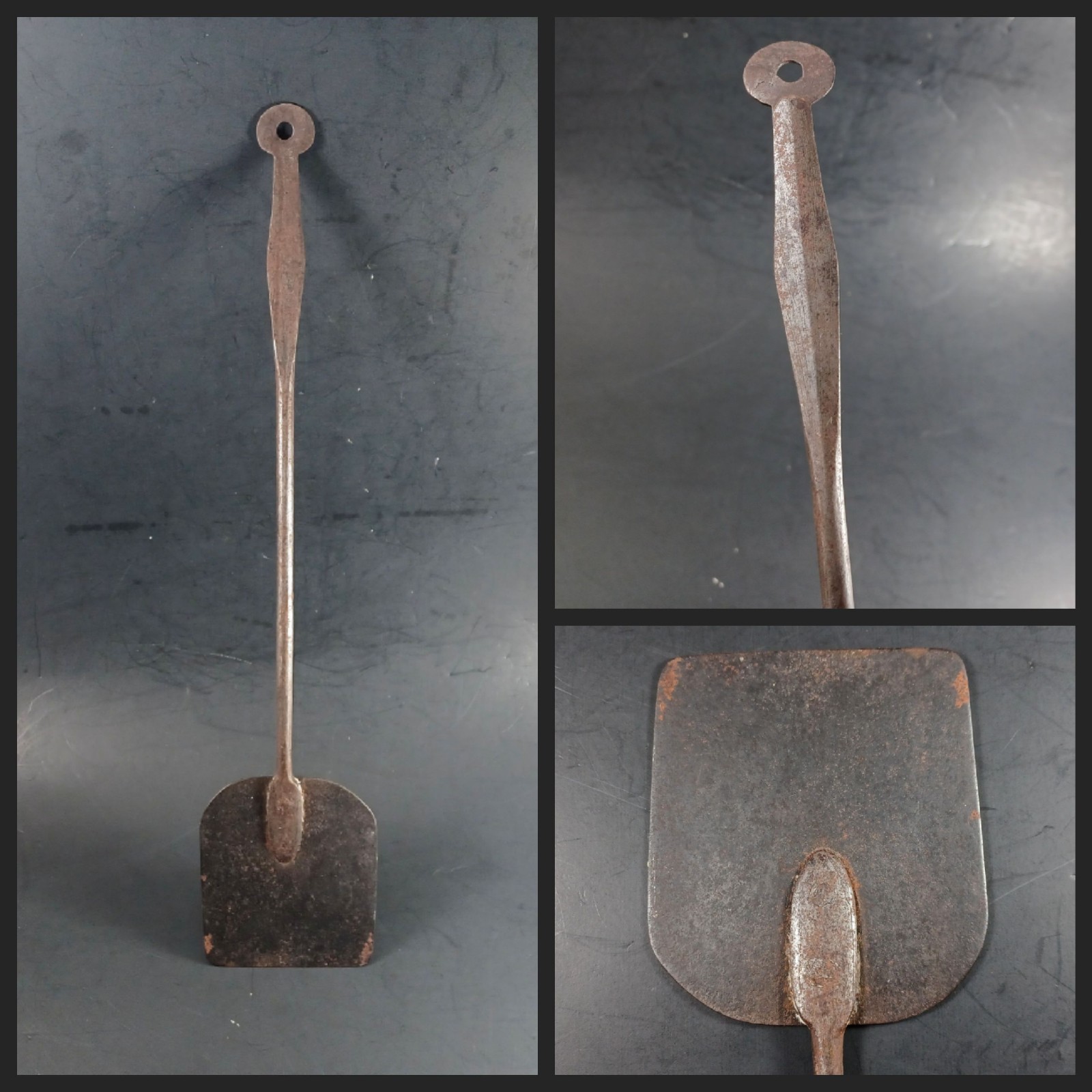 Antique 18th C Hand Forged Iron Hearth Pastry Peel Penny Finial Blacksmith Early
