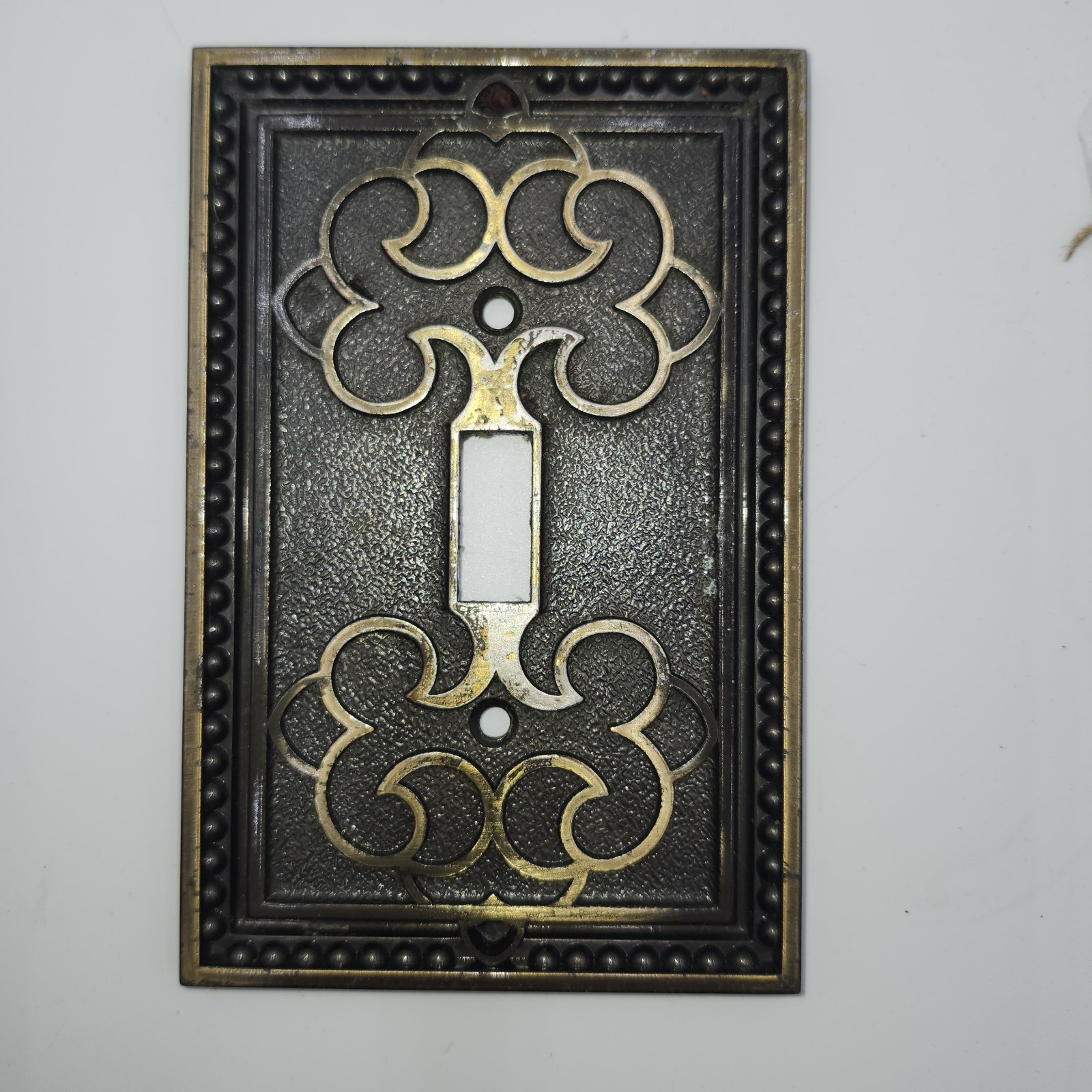 Vintage metal-Brass Light Switch cover aged bronze scroll design gold plate