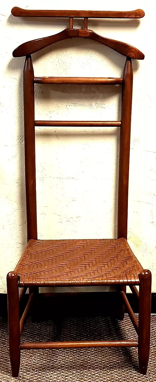 Mid-century Gentleman’s Valet Chair Leather Woven Seat 48″ Tall
