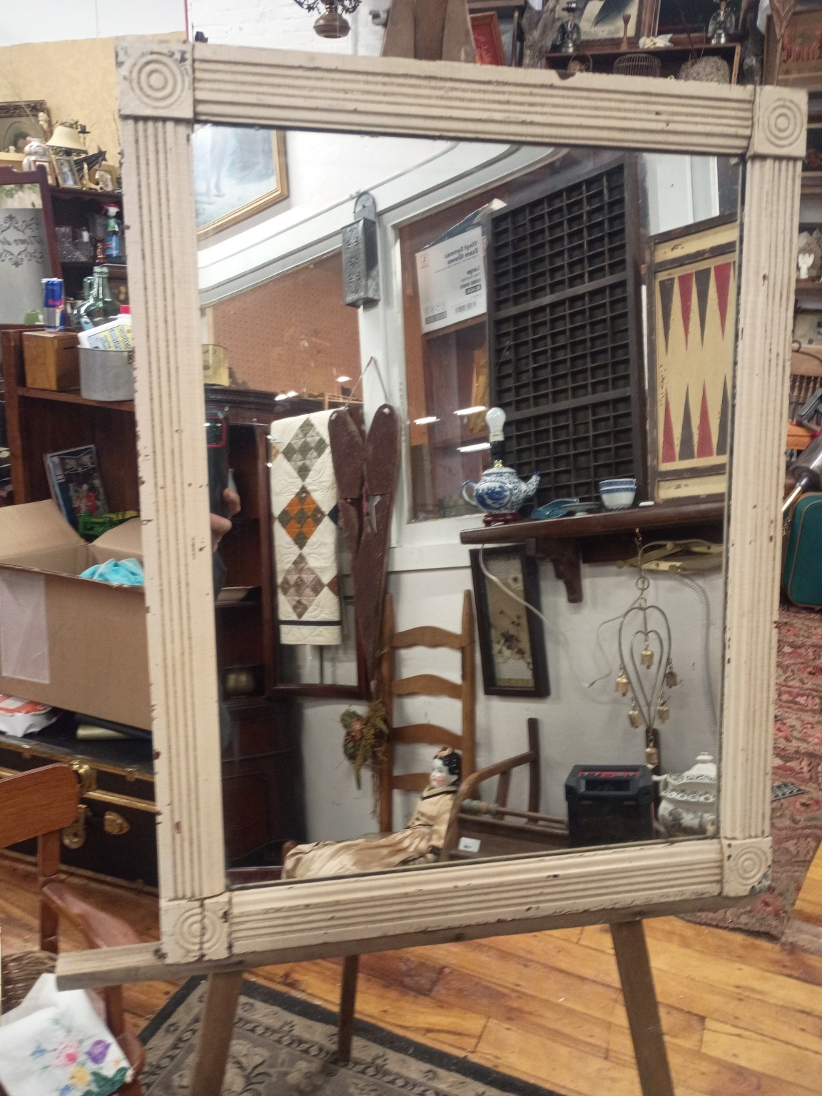 Antique Architectural Neoclassic Reeded Wood Mirrors Rosette Corners 27×22 c1900