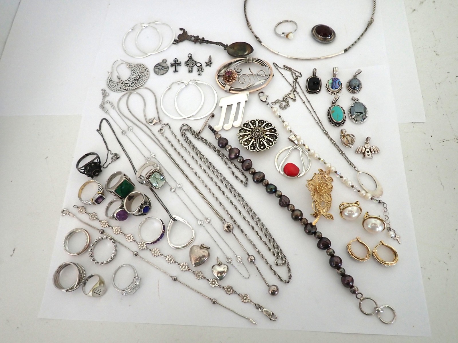 240 Grams Sterling Silver Jewelry Lot Vintage & New Mostly Wearable & Few Scrap