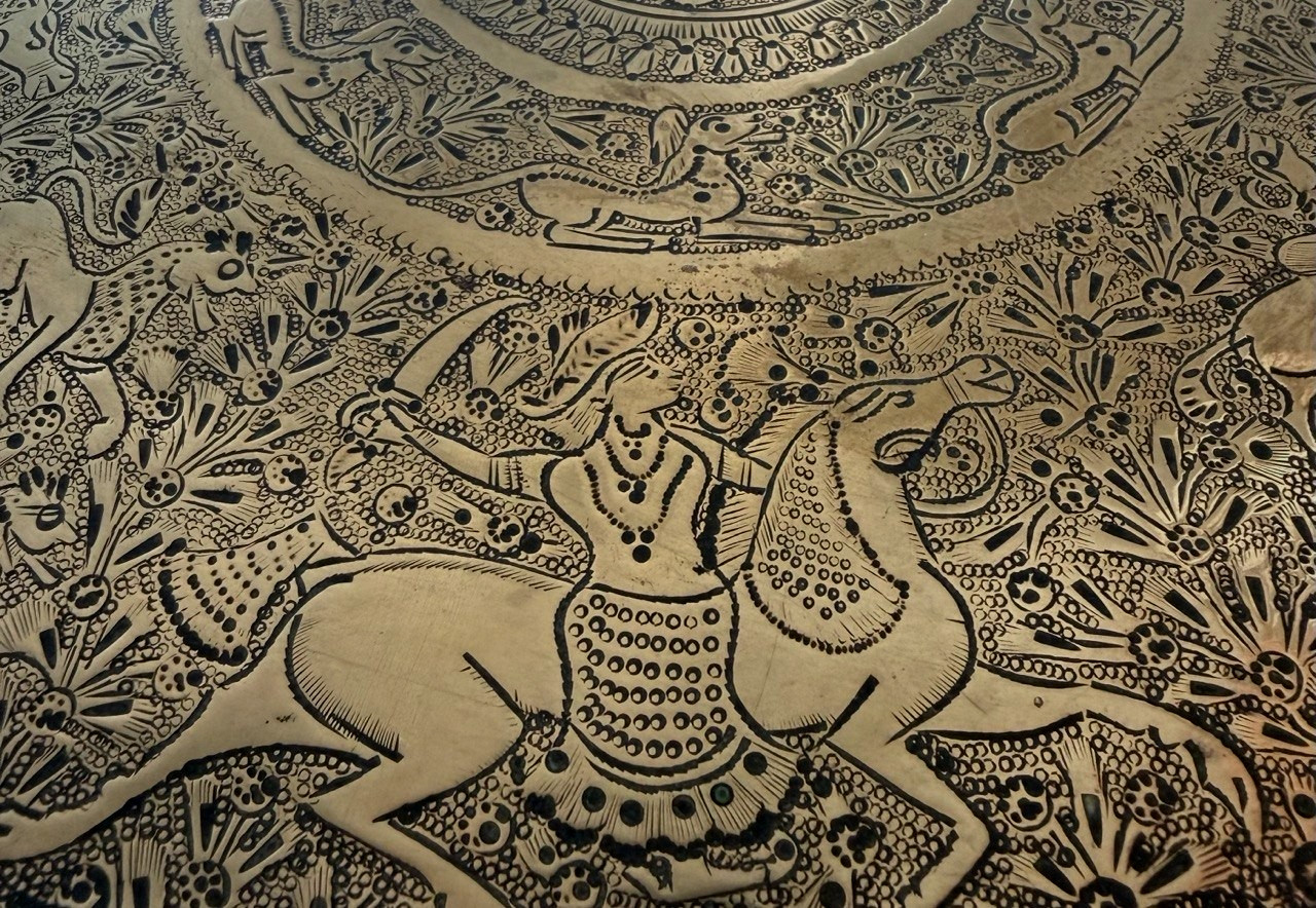 Antique Islamic Mid East Qajar Brass Hunting Tray