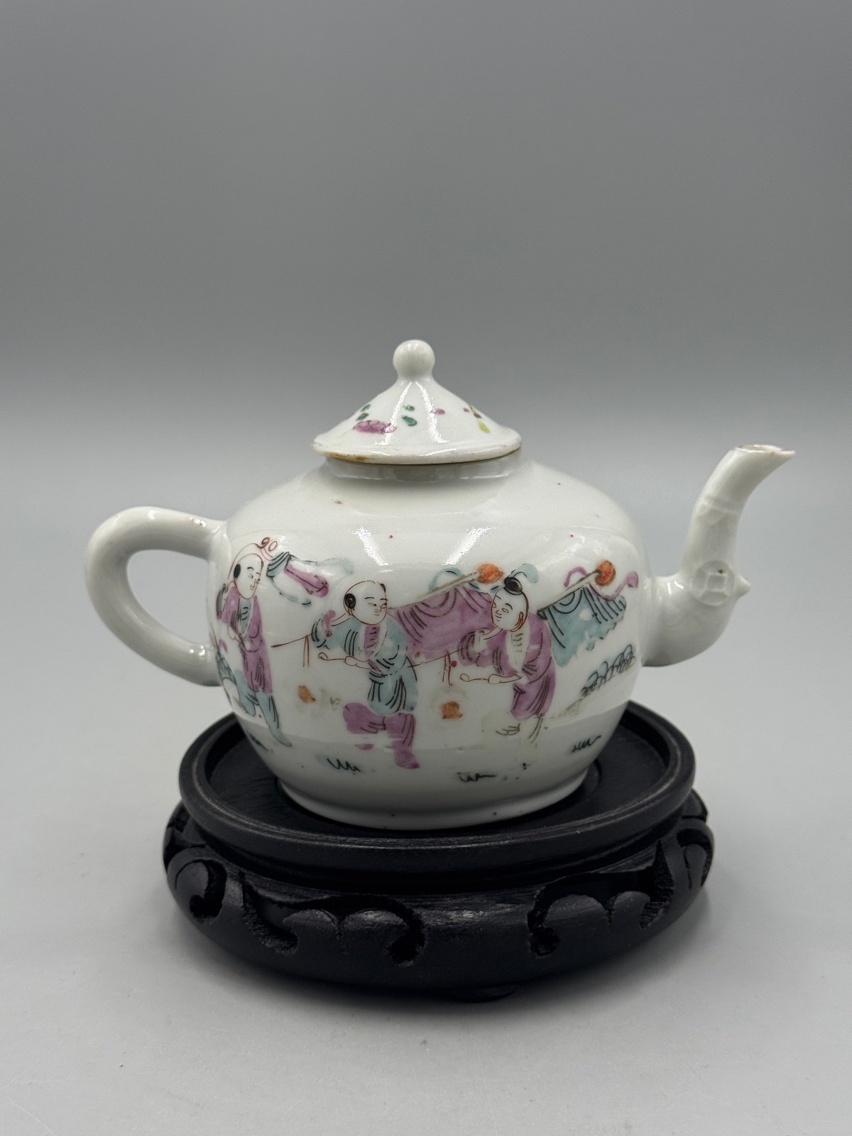 Antique 19th c. Chinese Tongzhi Famille Rose Kirin Delivering Children Teapot
