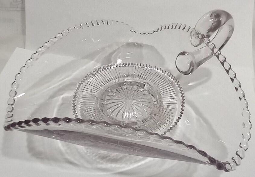 Colorado Clear by U S Glass tricorner, beaded edge dish circa 1897 – lovely