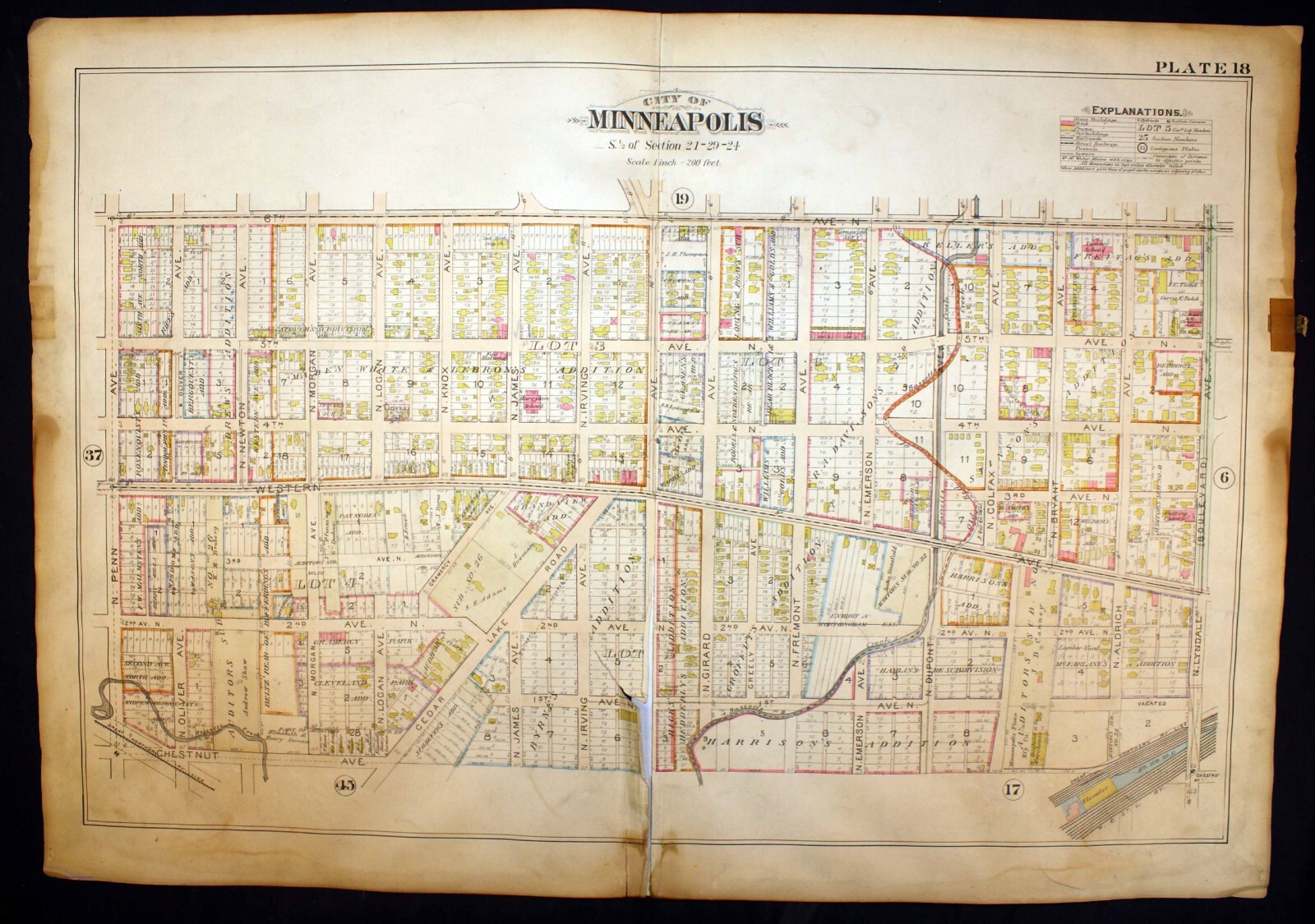 1898 Plat Map City of Minneapolis Sectional Harrison Glenwood Ave & Gramercy #18