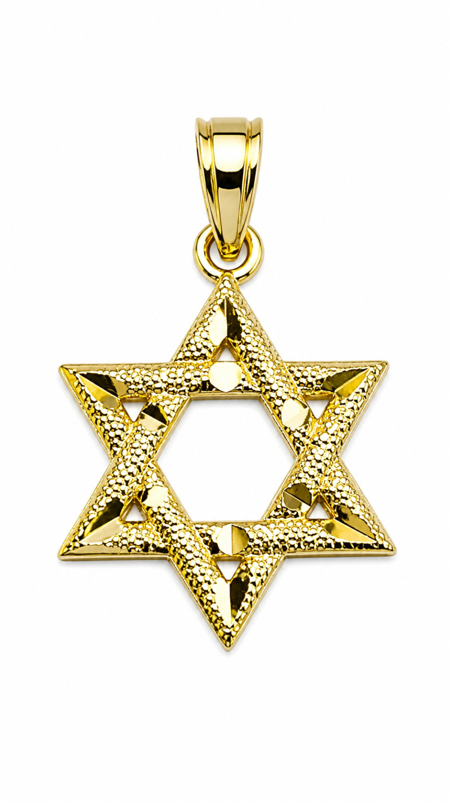 10K Gold Textured Star of David Pendant, Diamond Magen David, Charm Jewelry