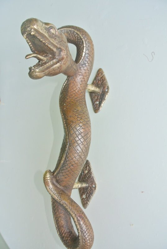 hand made SNAKE Python solid hollow brass door PULL old style aged handle 35cm