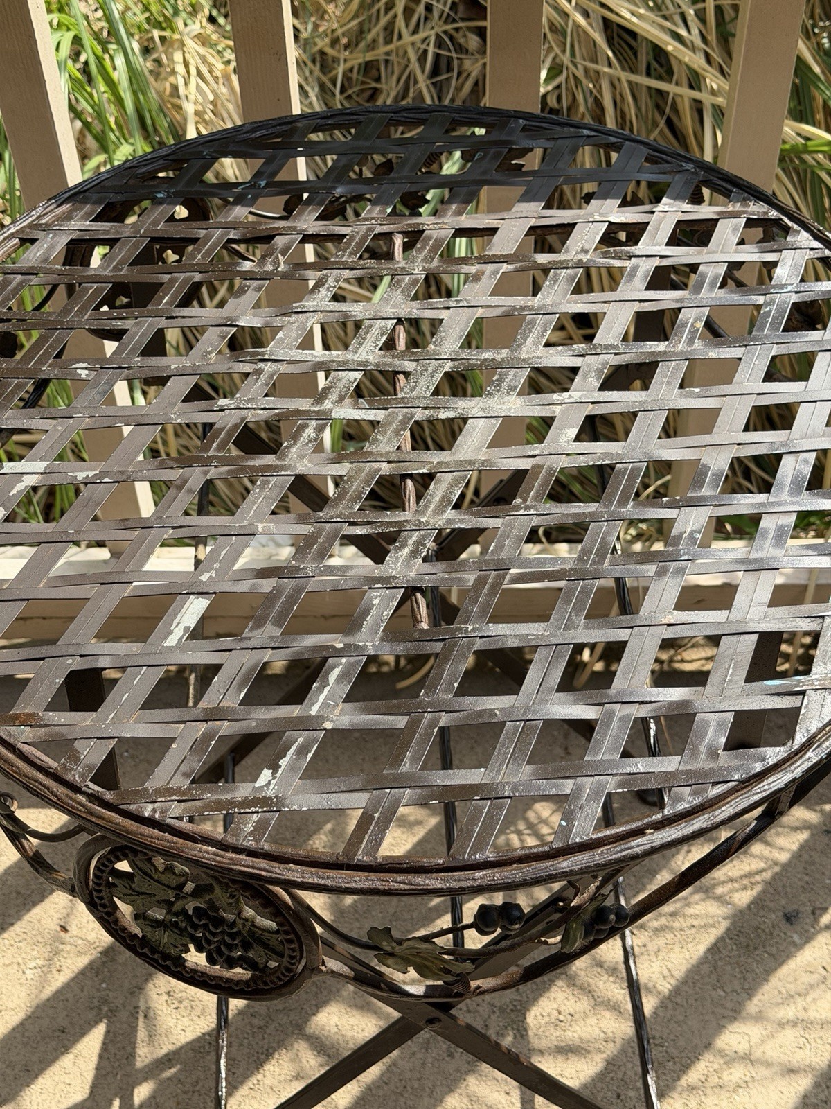 Vintage Patio Table Rustic Rare Antique Wrought Iron Grape Motif