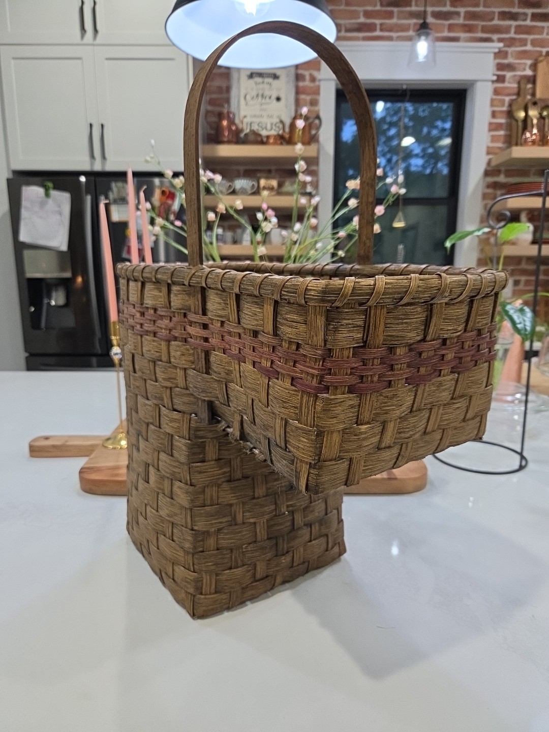 Primitive Antique American Split Oak Handmade Staircase Basket Patina Farmhouse