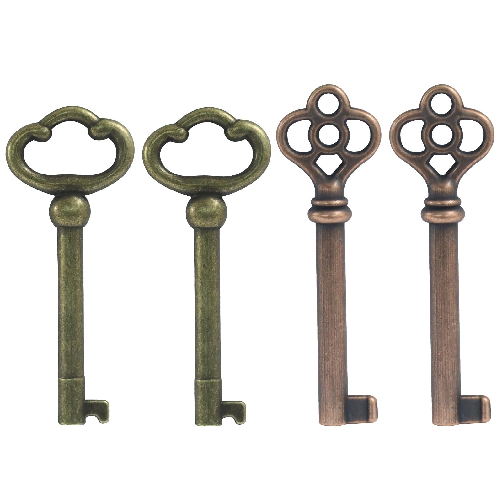 Skeleton Key Set of 4 Retro Antique Brass Keys for Cabinet Dresser Repair