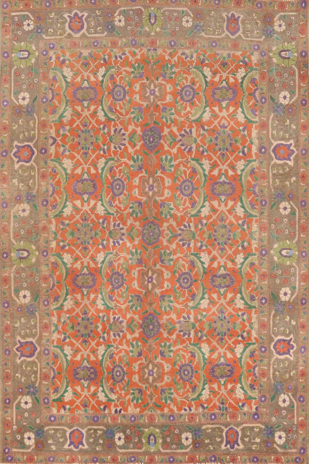 Handmade Wool Orange Over-Dyed Area Rug Vintage Traditional Room Size Carpet 7×9