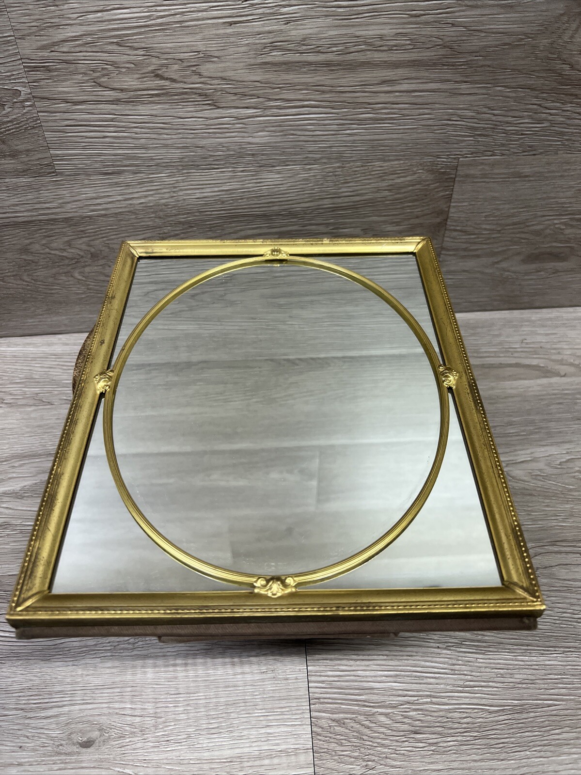 VINTAGE Brass Ornate Framed Table Mirror Antiqued Gold HEAVY 8.5″ x 10.75″