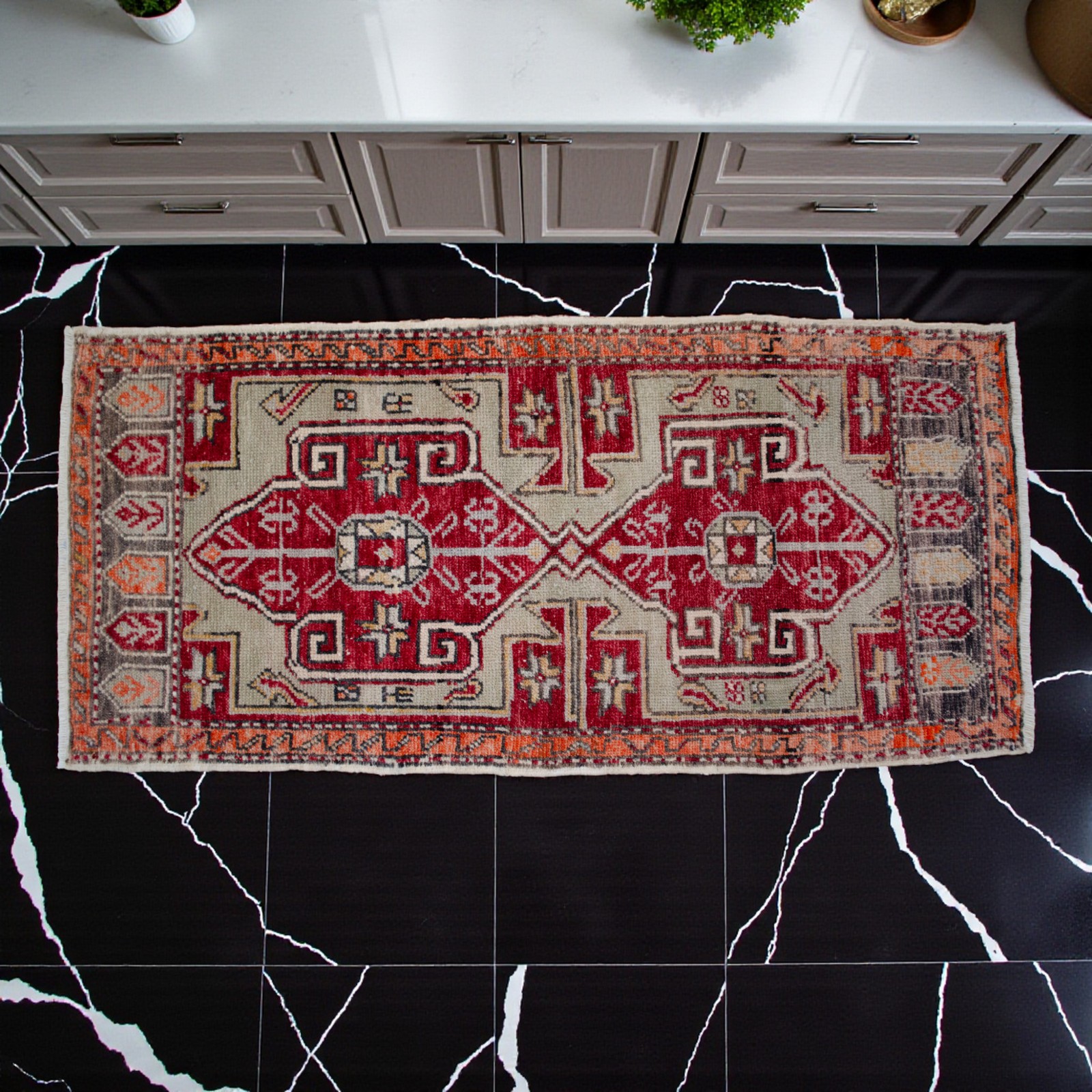 Vintage Turkish Rug Handmade Small Rug, Wool Doormat, Kitchen Rug, 2×4 ft approx