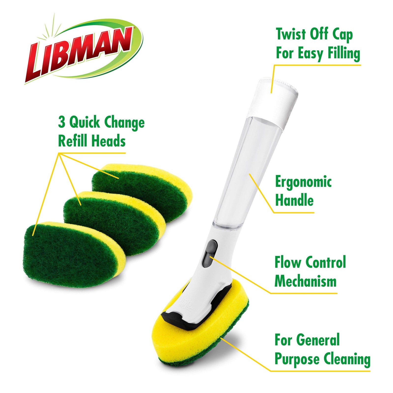 Libman Commercial Libman Dishmatic I-Stand Dish Wand Kit Kitchen Cleaning Scrub