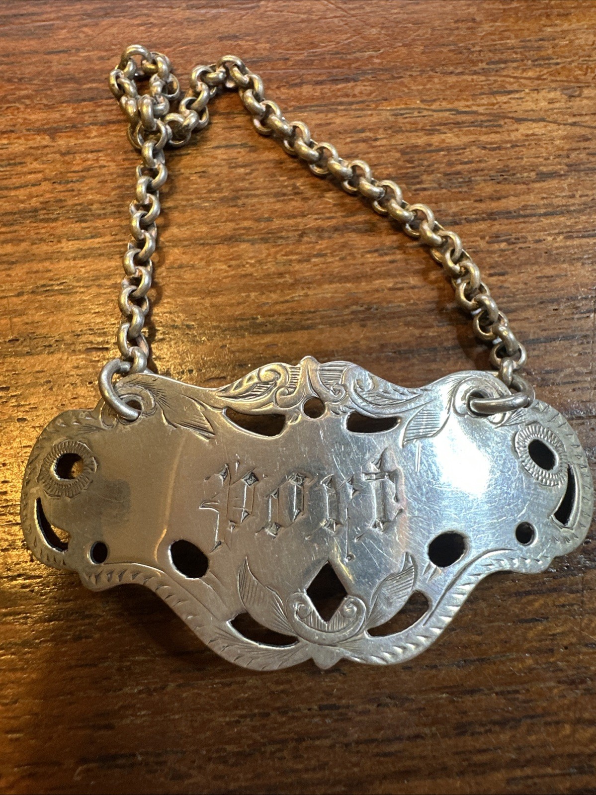 Sterling Silver Port Wine Bottle Decanter Label by GW Harvey Birmingham 1893