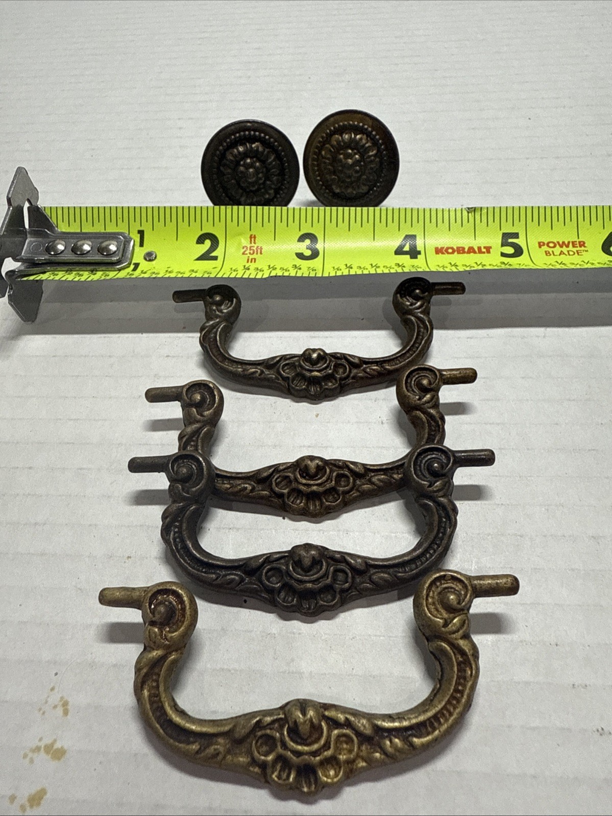 Lot of 4 Vintage Brass Drawer Pulls- 2 Inch Plus 2 Knobs