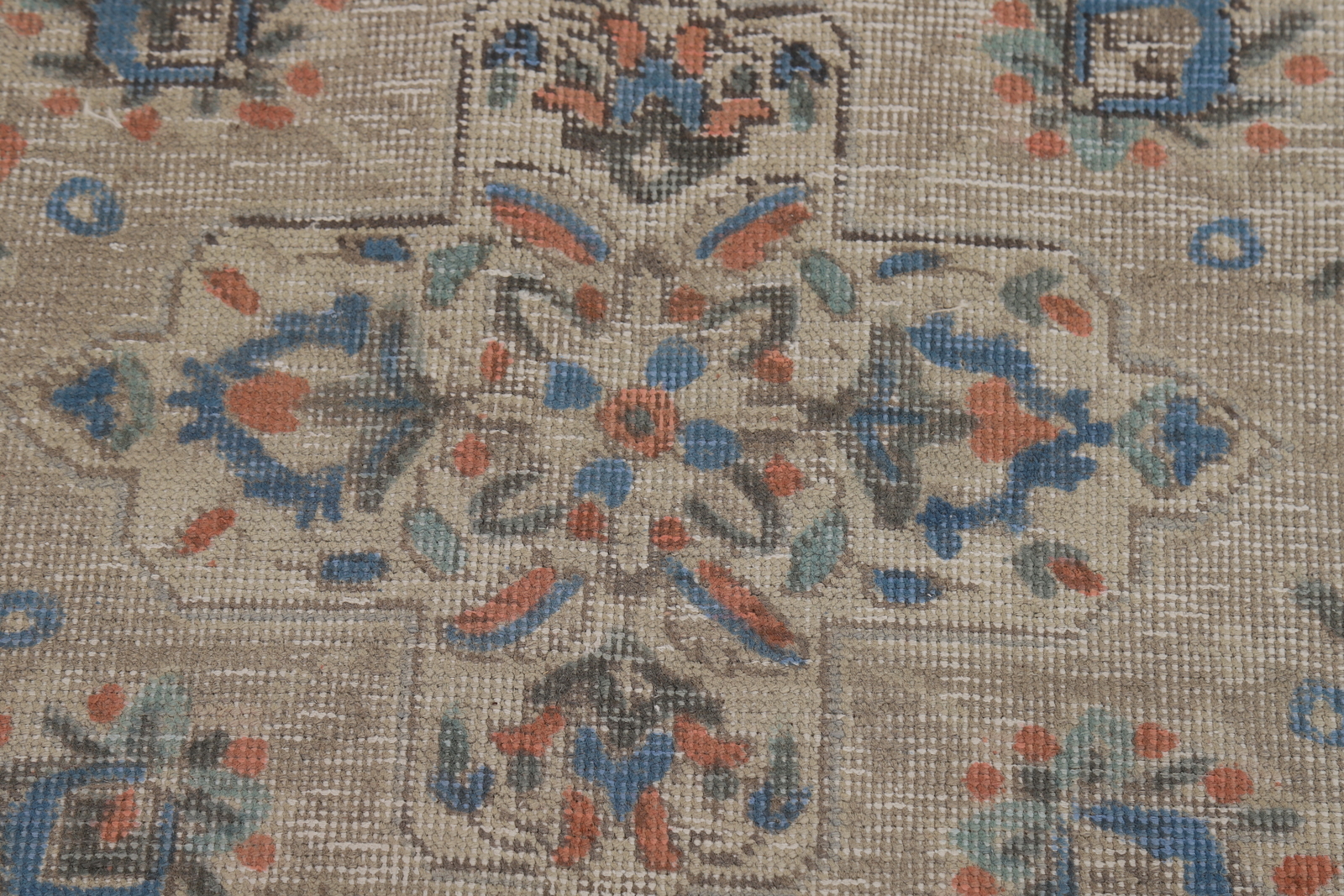 Traditional Vintage Ivory Handmade Wool Geometric Tebriz Area Rug 7×10 Carpet