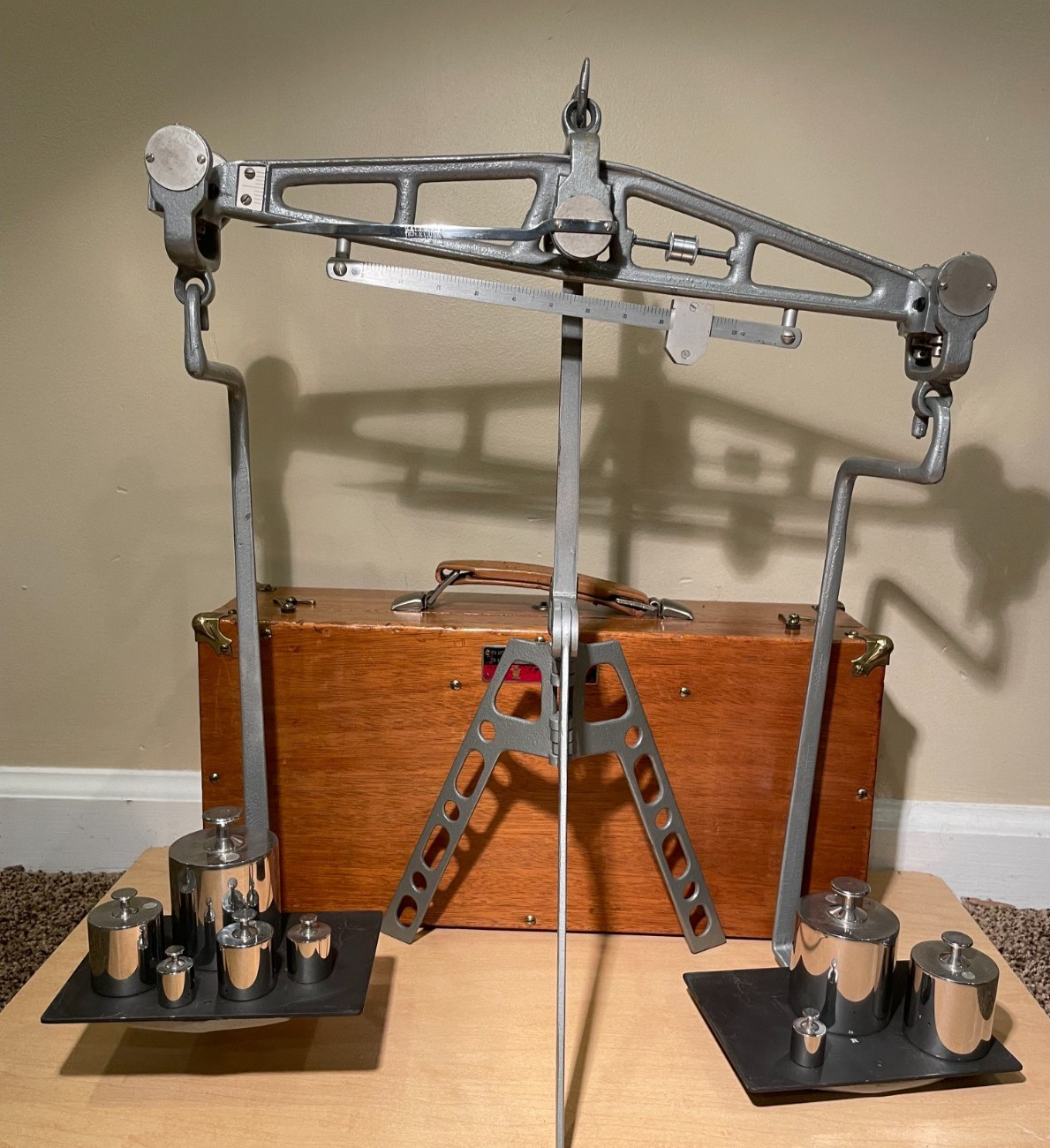 W & L E Gurley Portable Field Balance Scale with Wooden Case