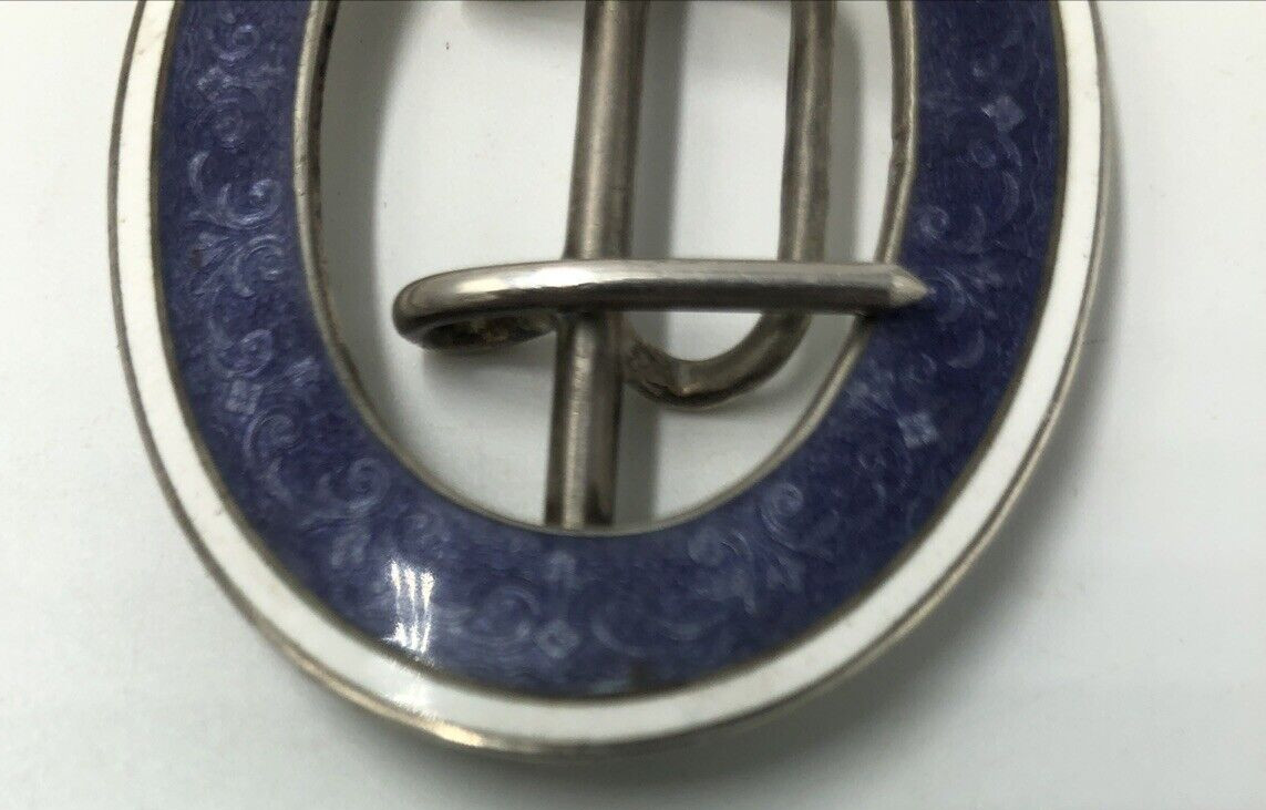 Silver Guilloche Lilac Enamelled Belt Buckle Levi & Salaman Birmingham 1909